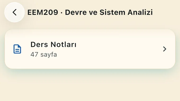 Devre ve Sistem Analizi ders sayfasında seçilebilen Ders Notları belgesi.