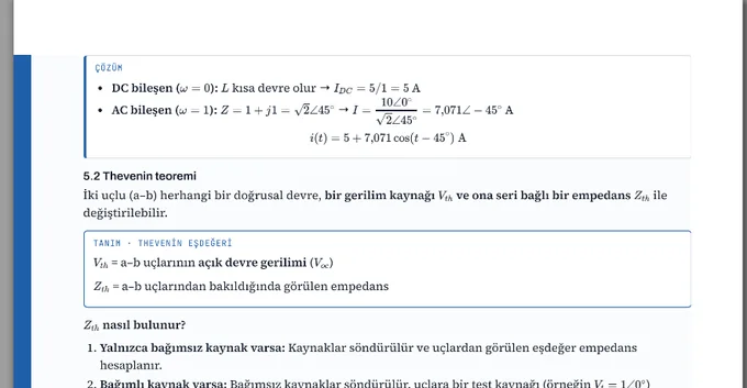Gerçek PDF okuyucusundaki ders notunun küçük bir bölümü.
